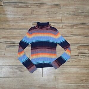 American Eagle Multicolored Striped Ribbed Turtleneck Sweater XS